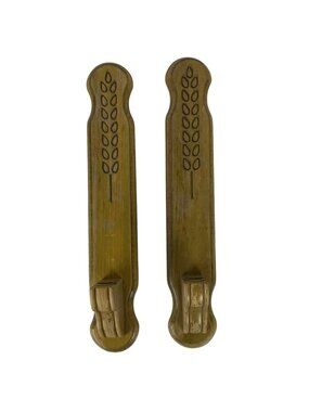 Vintage Mid-Century Wooden Taper Candle Holder Wall Sconces With Leaf Design